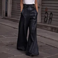 Fashion High Waist PU Leather Flare Pants GWDS-241022