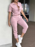 Solid Color Lapel Single-breasted Jumpsuit GWDS-240787