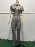 Short Sleeve Zipper Slim Jumpsuit GYZY-8936