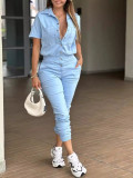 Solid Color Lapel Single-breasted Jumpsuit GWDS-240787
