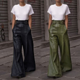 Fashion High Waist PU Leather Flare Pants GWDS-241022