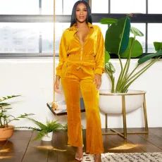 Casual Long Sleeve Solid Two Piece Pants Set GFDY-1314