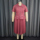 Plus Size Lace Short Sleeve Midi Dress GKEN-040714