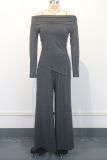 One Neck Off Shoulder Pleated Two Piece Pants Set GWDS-241003
