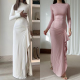 Slash Shoulder Long Sleeve Irregular Long Dress GWDS-241009