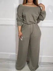 One Shoudler Solid Color Backless Two Piece Pants Set GWDS-240993