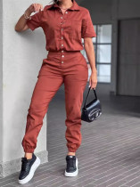 Solid Color Lapel Single-breasted Jumpsuit GWDS-240787