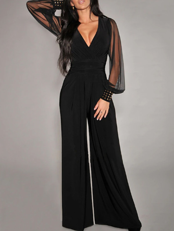 Mesh Sleeve Patchwork Loose Jumpsuit GWDS-240892