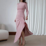 Slash Shoulder Long Sleeve Irregular Long Dress GWDS-241009