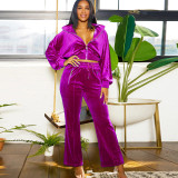 Casual Long Sleeve Solid Two Piece Pants Set GFDY-1314