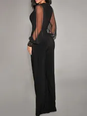 Mesh Sleeve Patchwork Loose Jumpsuit GWDS-240892