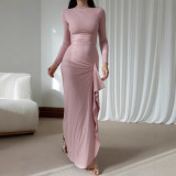 Slash Shoulder Long Sleeve Irregular Long Dress GWDS-241009