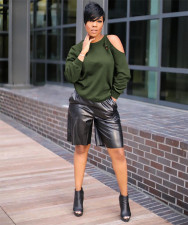 Solid Long Sleeve Off Shoulder T Shirt SMD-2505