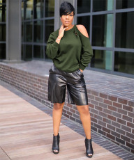 Solid Long Sleeve Off Shoulder T Shirt SMD-2505