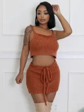 Solid Color Sling Vest Bandage Sweater Two Piece Skirt Set GDYF-6695