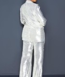 Plus Size Fashion Sequin Blazer Two Piece Pants Set GXYY-8178