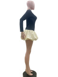 Long Sleeve O Neck Lantern Mini Dress QOUY-6052