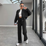 Solid Color Padded Zipper Coat Pants Suit SSNF-211472