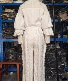 Plus Size Embroidered Long Sleeve Top Two Piece Pants Set GXYY-8273