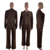 Solid Color Padded Zipper Coat Pants Suit SSNF-211472