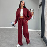 Solid Color Padded Zipper Coat Pants Suit SSNF-211472