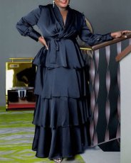 Plus Size Solid Color Tie Up Long Skirt Suit GXYY-7080