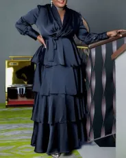 Plus Size Solid Color Tie Up Long Skirt Suit GXYY-7080