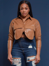 Fashion Long Sleeve Lapel PU Leather Coat BS-1374