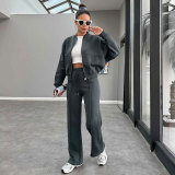 Solid Color Padded Zipper Coat Pants Suit SSNF-211472