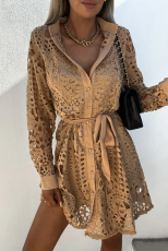 Plus Size Solid Color Lace Shirt Dress GXYY-8257