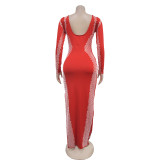 Long Sleeve Backless Split Maxi Dress BY-7090