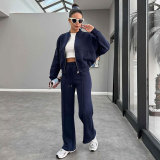 Solid Color Padded Zipper Coat Pants Suit SSNF-211472