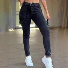 Fashion Washed Belt Skinny Jeans GDMY-41802