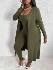 Solid Color Long Coat And Sleeveless Jumpsuit Suit GQYD-410