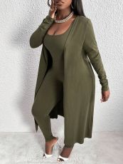 Solid Color Long Coat And Sleeveless Jumpsuit Suit GQYD-410