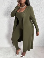 Solid Color Long Coat And Sleeveless Jumpsuit Suit GQYD-410