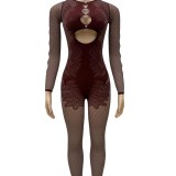 Pre Order: About 7 work days shipping Long Sleeve Hollow Out Knits Jumpsuit YUEM-230290