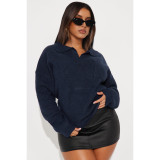 Fashion Lapel Solid Color Long Sleeve Knits Sweater ASL-6762