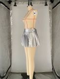 Fashion Pleates PU Leather Mini Skirts ANDF-2434