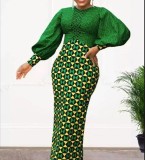 Print Long Sleeve Long Dress GXYY-8243