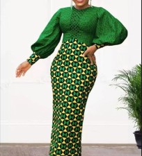 Print Long Sleeve Long Dress GXYY-8243