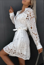 Plus Size Solid Color Lace Shirt Dress GXYY-8257