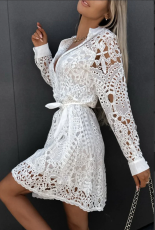 Plus Size Solid Color Lace Shirt Dress GXYY-8257