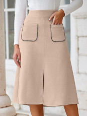 Fashion Faux Suede Solid Split Skirt ANDF-2432