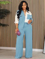 Contrast Color Long Sleeve Shirt Pants Suit GQYD-413