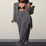 Plus Size Stripe Long Sleeve Knits Two Piece Pants Set GXYY-8078