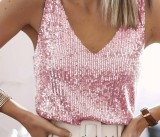 Plus Size Sequin V Neck Vest Tops GXYY-8370