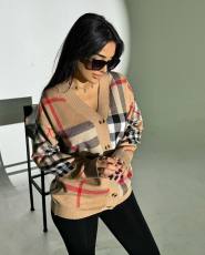 Plaid Print Long Sleeve Knits Coat GYSF-4073