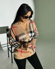 Plaid Print Long Sleeve Knits Coat GYSF-4073