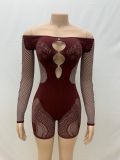 Pre Order: About 7 work days shipping Sexy Solid One Shoulder Hollow Out Knits Romper YUEM-220292